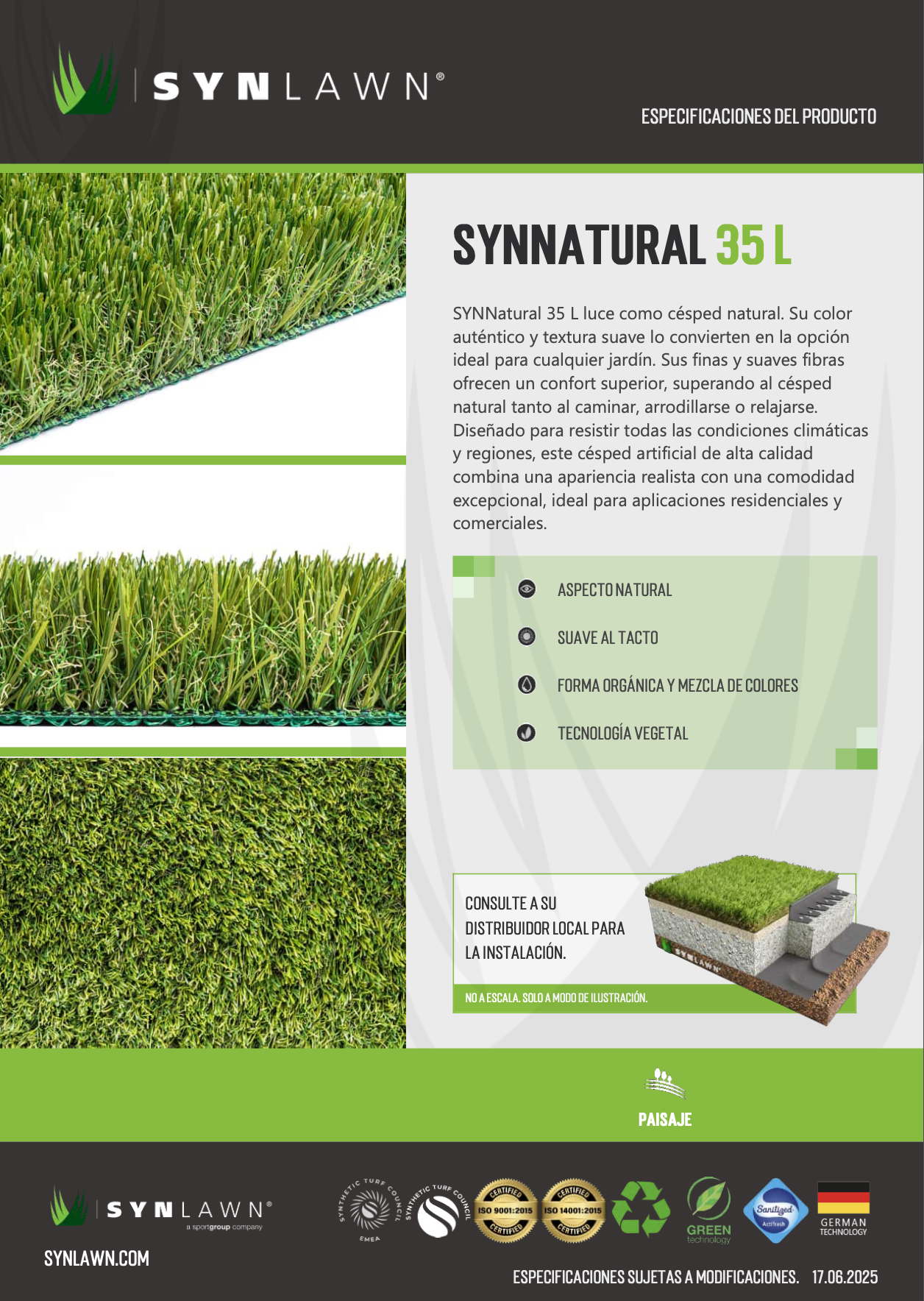 SYNNatural 35 L – Césped artificial natural de 35 mm suave y resistente - Imagen 4