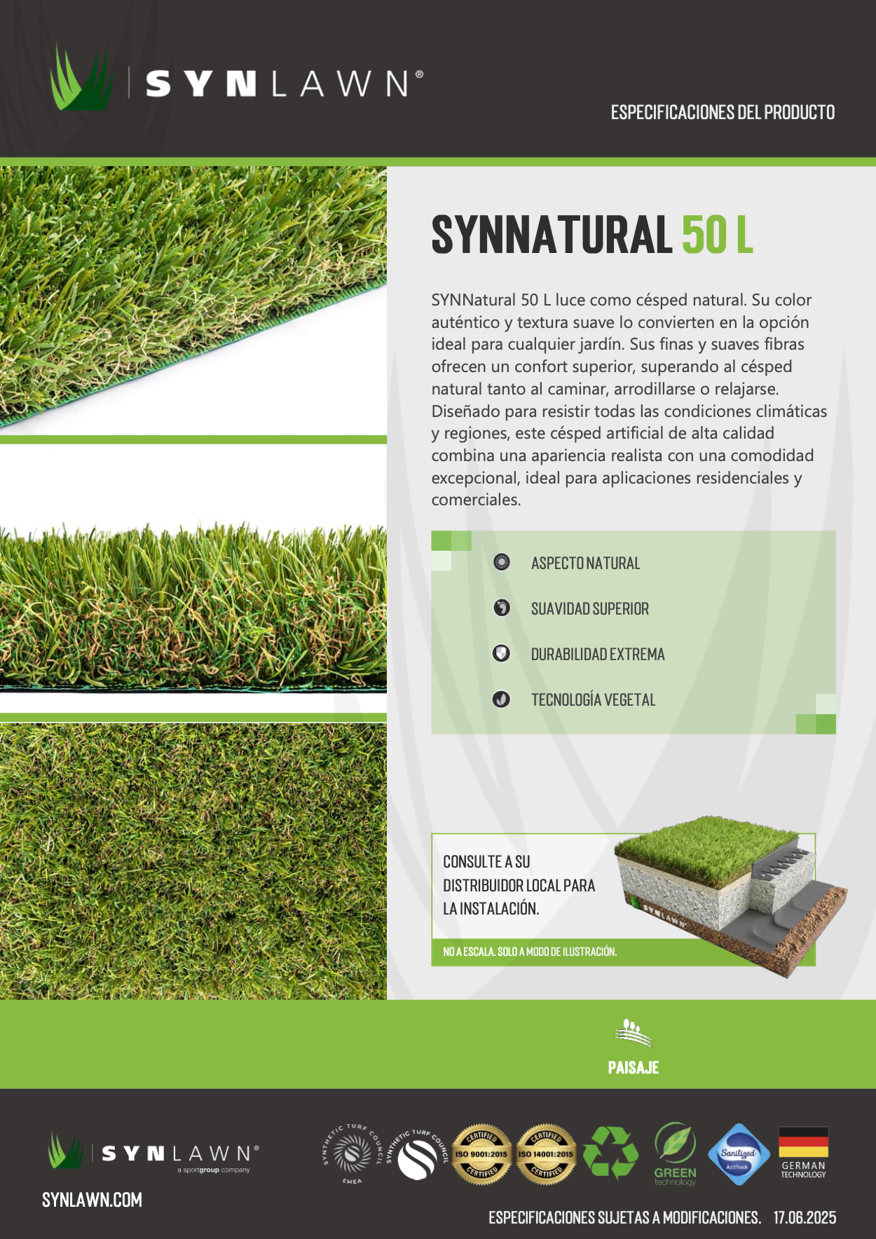 Synatural 50 L – Césped artificial de 50 mm con máxima suavidad y volumen natural - Imagen 4